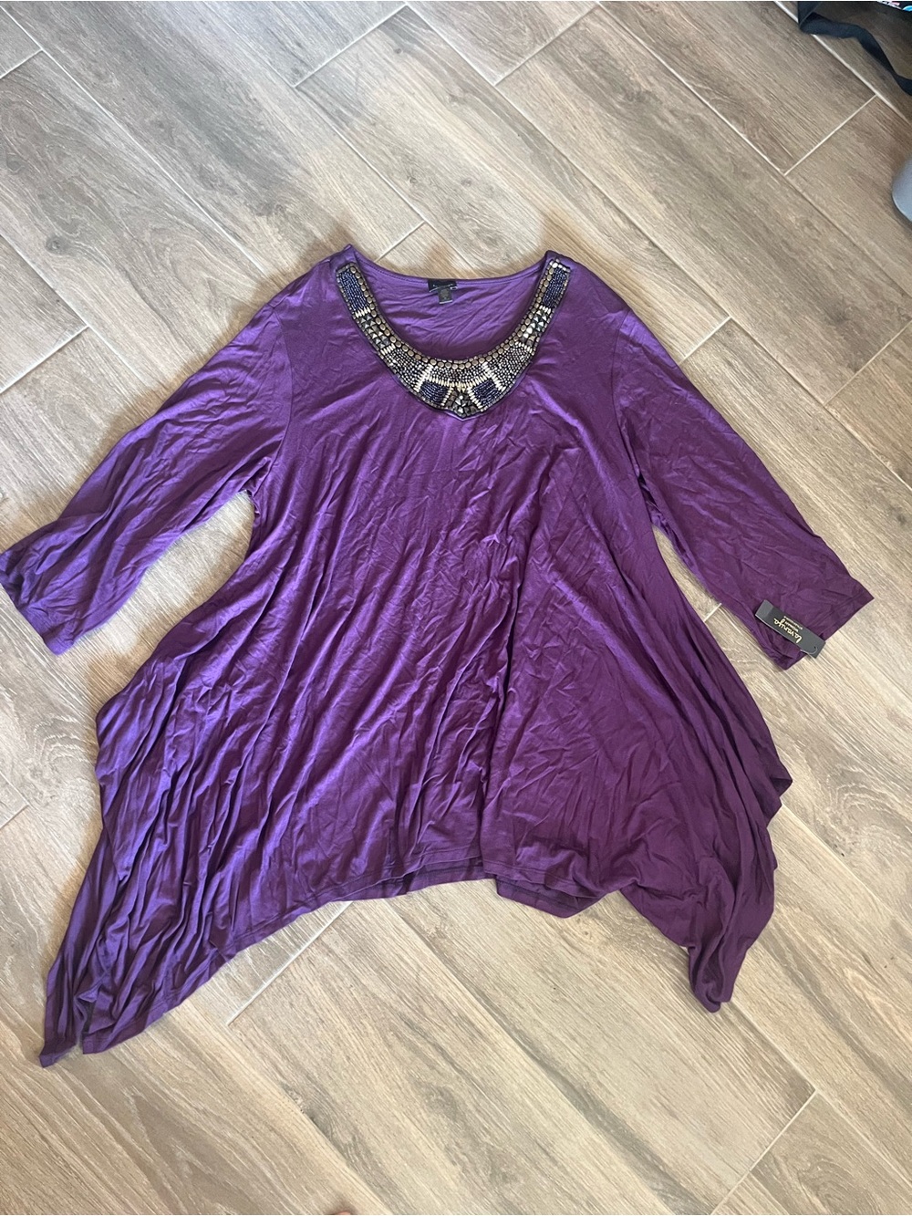 Beaded-Neckline Purple Women's Tunic - Lavanya Brand